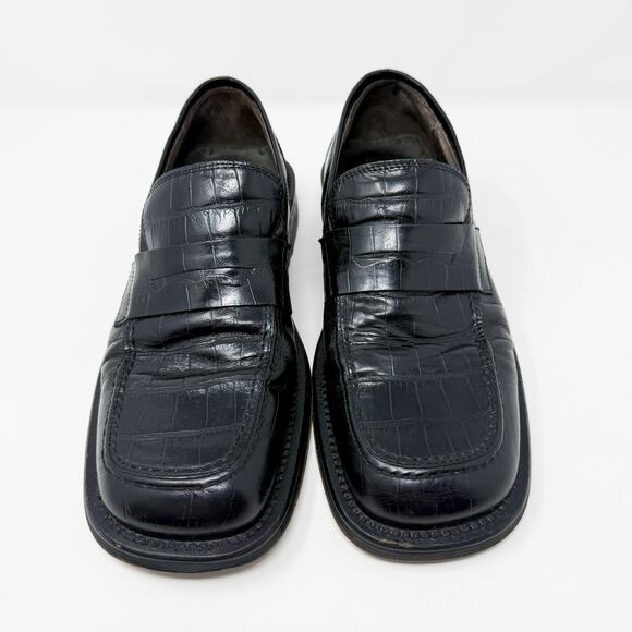 Vintage 90s Kenneth Cole Black Leather Croc Embossed Loafers 8.5 Made in Italy main image 9